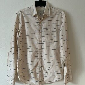 Mens SP American Eagle Casual Shirt Cream Blue Splattered Paint Wacky Boho